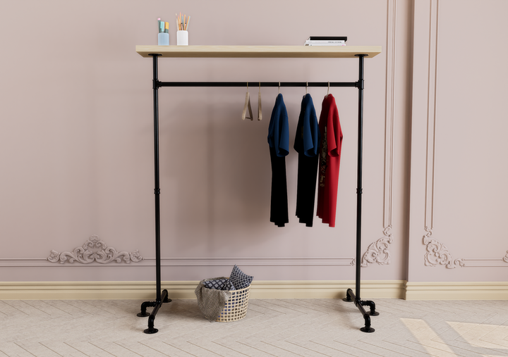 Industrial Free Standing Clothes Rack with Top Shelf (D41)