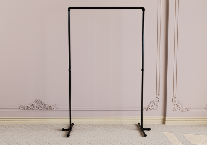 Minimal Industrial Garment Rail with Pipe Support Feet (D52)
