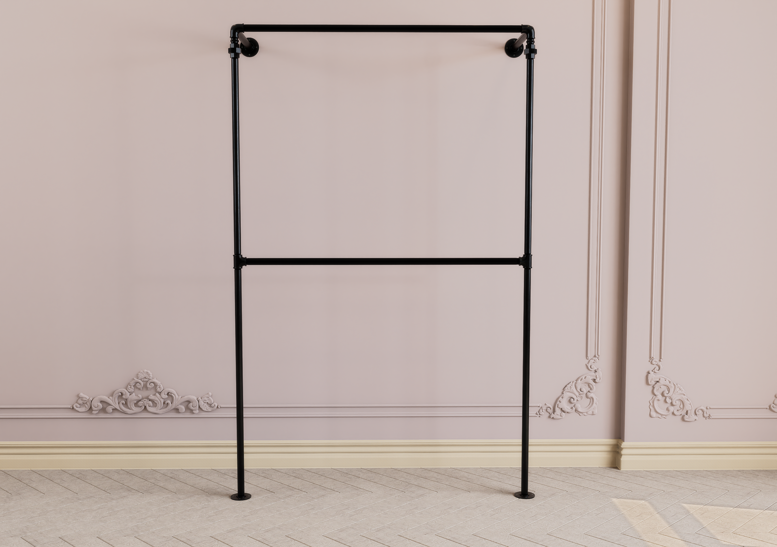 Minimalist Double Wall & Floor Mounted Industrial Pipe Clothes Rack (D93)