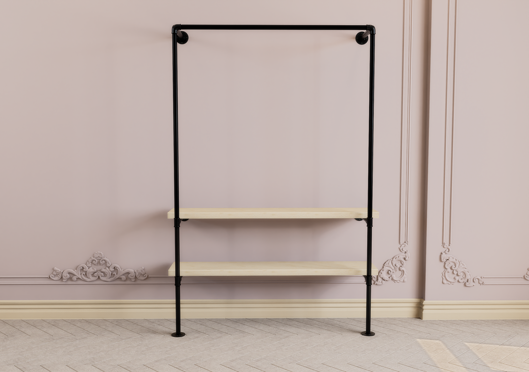 Industrial Wall & Floor Mounted Pipe Frame with Clothing Rack (D90)