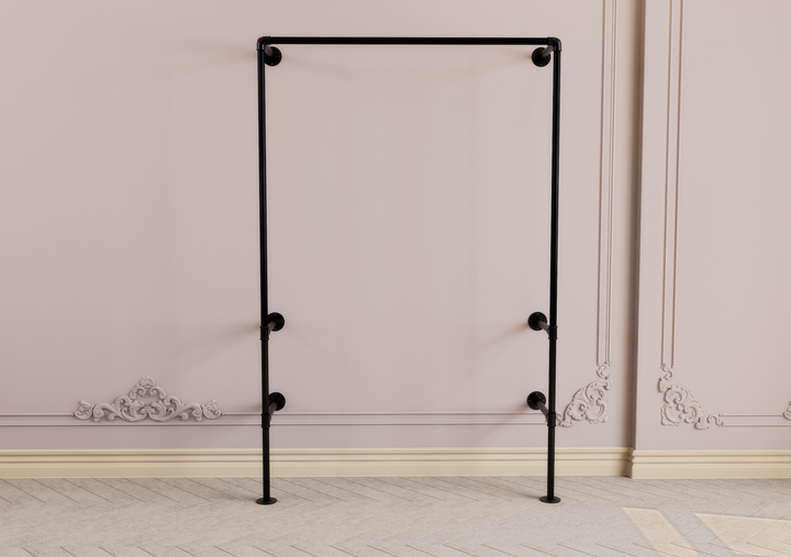 Industrial Wall & Floor Mounted Pipe Frame with Clothing Rack (D90)