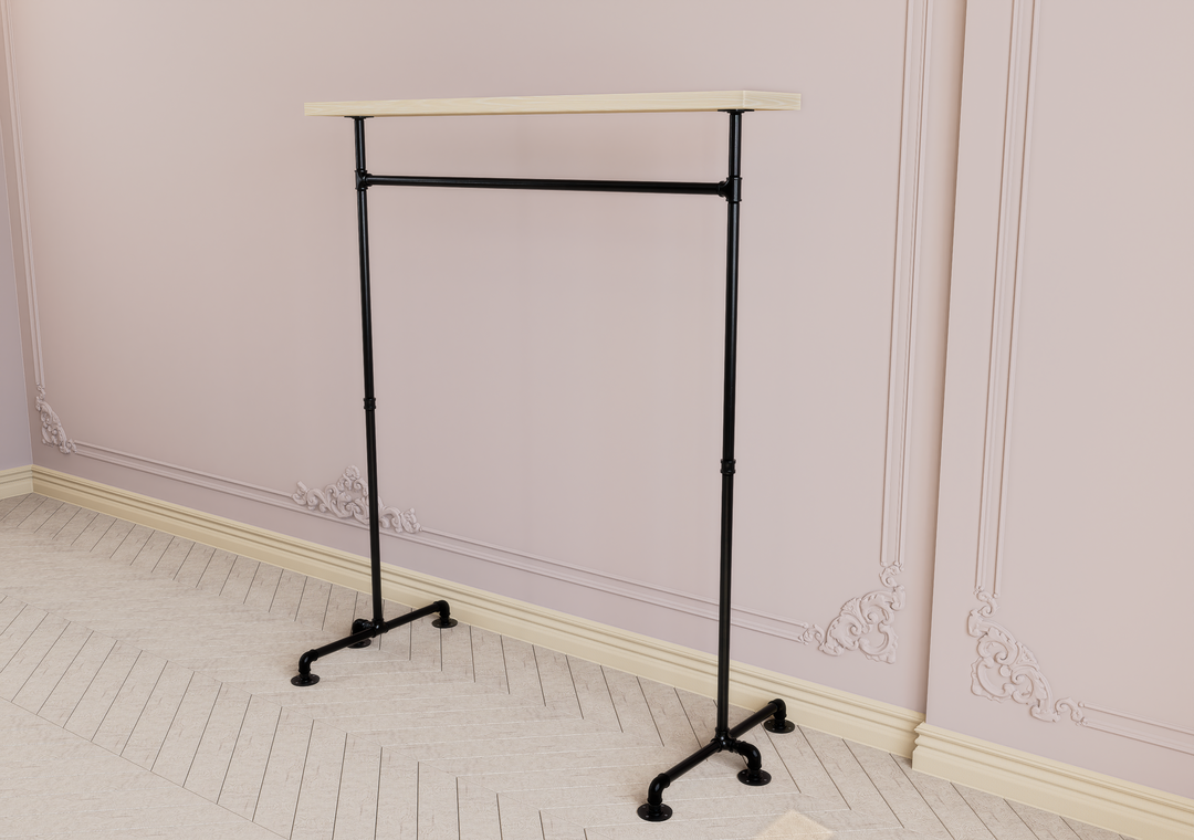 Industrial Free Standing Clothes Rack with Top Shelf (D41)