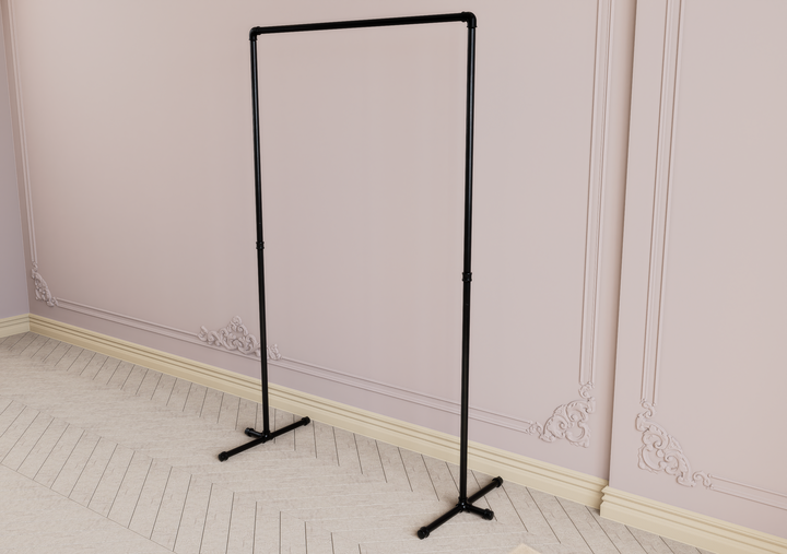 Minimal Industrial Garment Rail with Pipe Support Feet (D52)