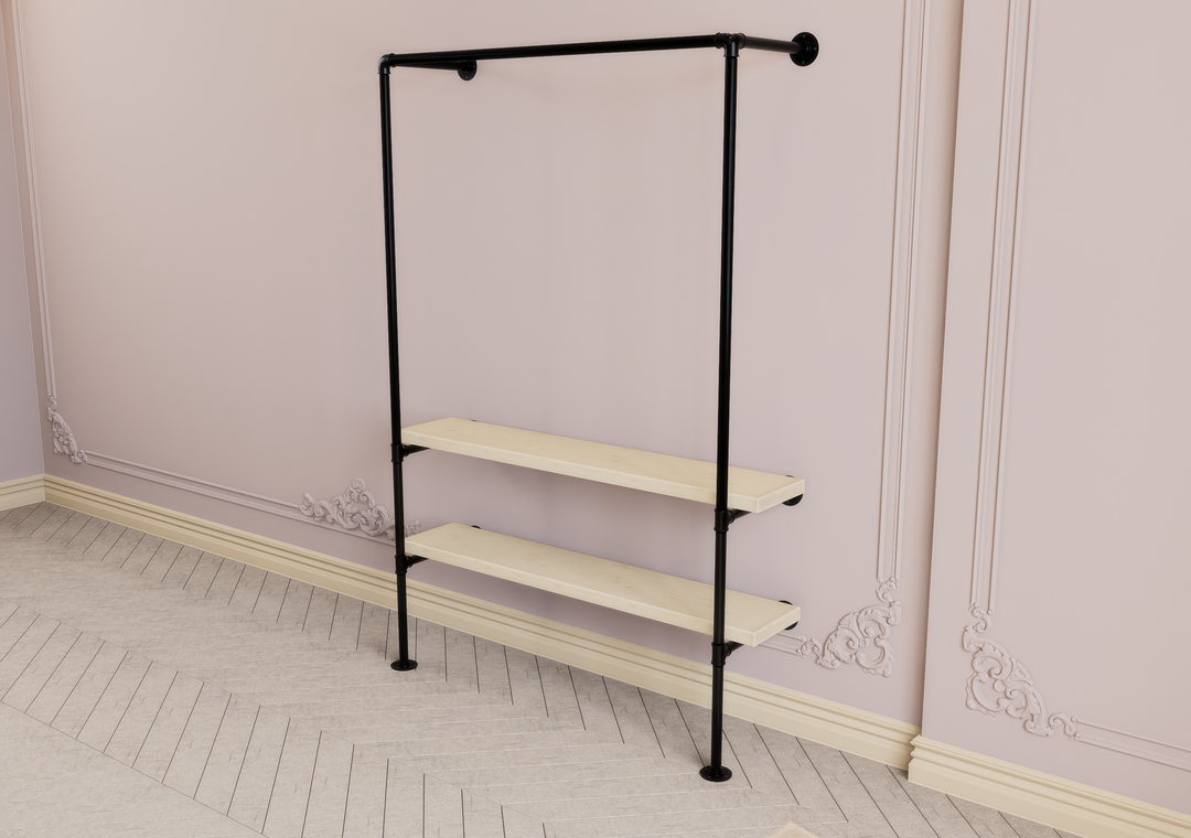 Industrial Wall & Floor Mounted Pipe Frame with Clothing Rack (D90)