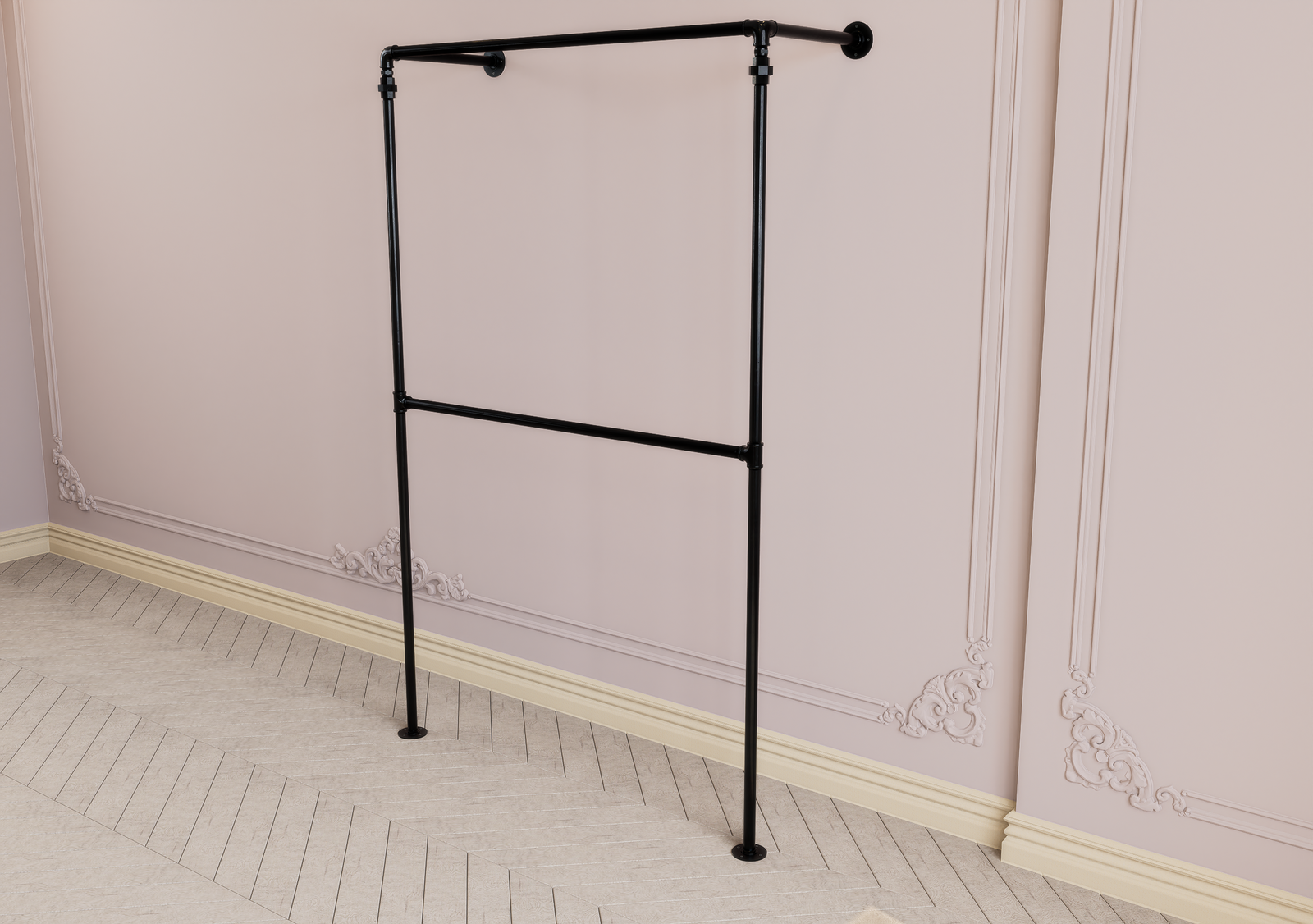 Minimalist Double Wall & Floor Mounted Industrial Pipe Clothes Rack (D93)