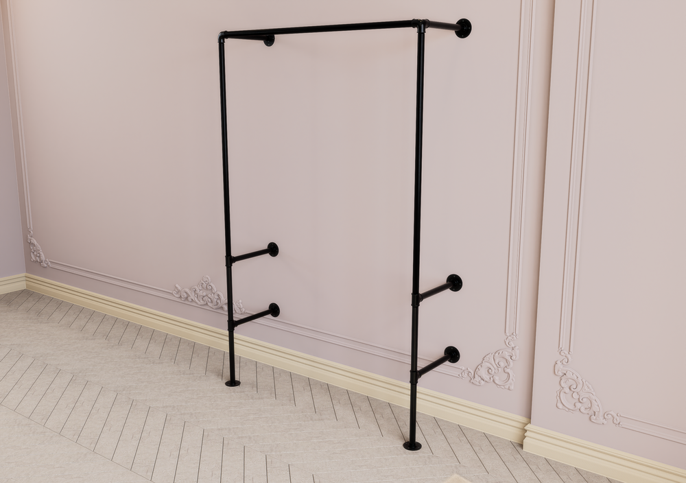 Industrial Wall & Floor Mounted Pipe Frame with Clothing Rack (D90)