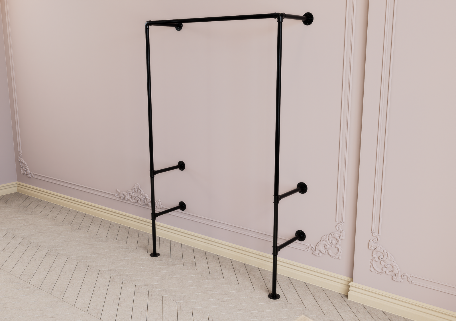 Industrial Wall & Floor Mounted Pipe Frame with Clothing Rack (D90)