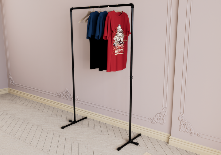 Minimal Industrial Garment Rail with Pipe Support Feet (D52)