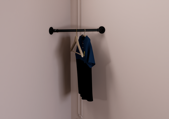 Minimal Black Pipe Corner Clothes Rack (D51)
