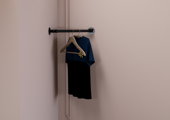 Minimal Black Pipe Corner Clothes Rack (D51)