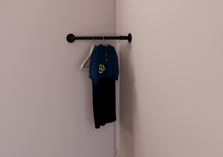 Minimal Black Pipe Corner Clothes Rack (D51)