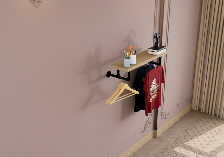 Rustic Wall Shelf Bracket with Hanging Rod (2259)