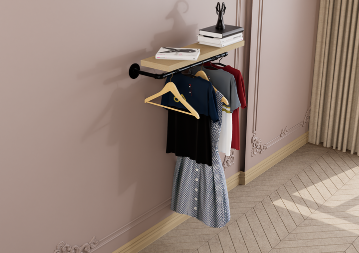 Compact Wall Mounted Clothes Rack with Shelf Bracket (1877)