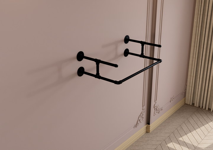 Compact Wall Shelf Bracket with Clothes Bar (3903)