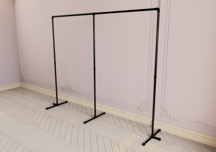 Double Free Standing Black Steel Pipe Clothes Rack (D64)