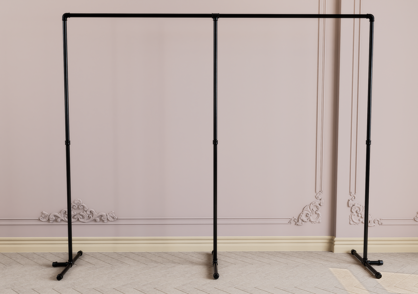 Double Free Standing Black Steel Pipe Clothes Rack (D64)