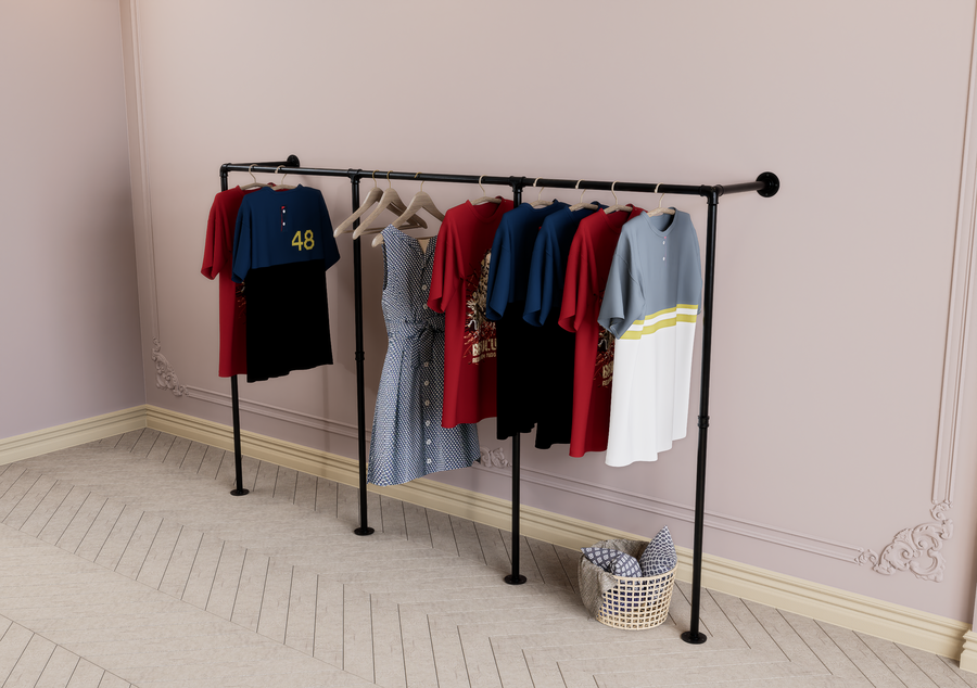 Industrial Wall Mounted Clothes Rack Triple Section (D116)