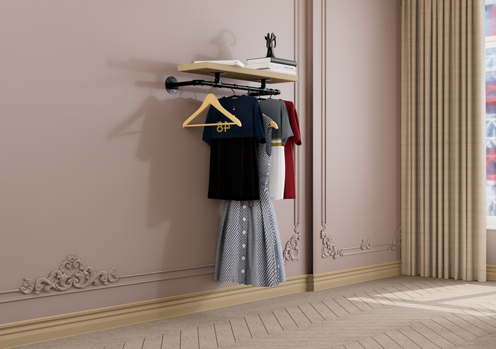 Compact Wall Mounted Clothes Rack with Shelf Bracket (1877)
