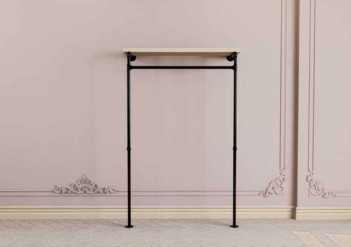 Minimalist Wall & Floor Mounted Clothes Rack with Top Shelf Bracket (D148)