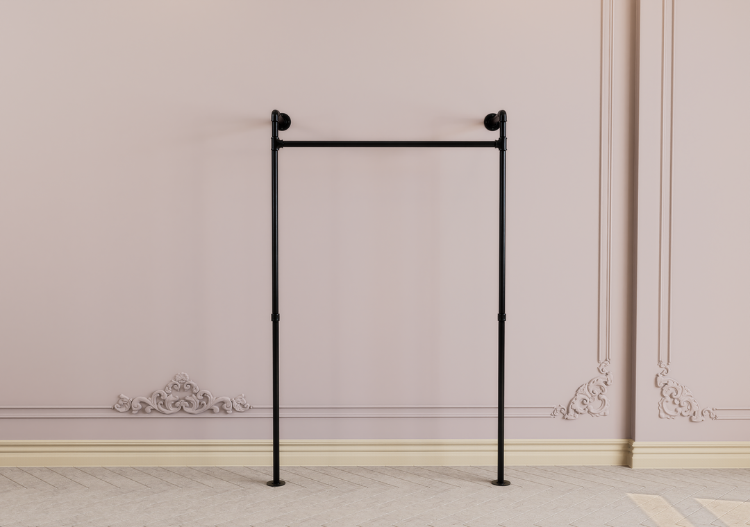Minimalist Wall & Floor Mounted Clothes Rack with Top Shelf Bracket (D148)