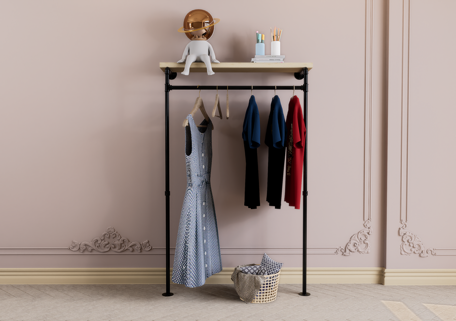 Minimalist Wall & Floor Mounted Clothes Rack with Top Shelf Bracket (D148)