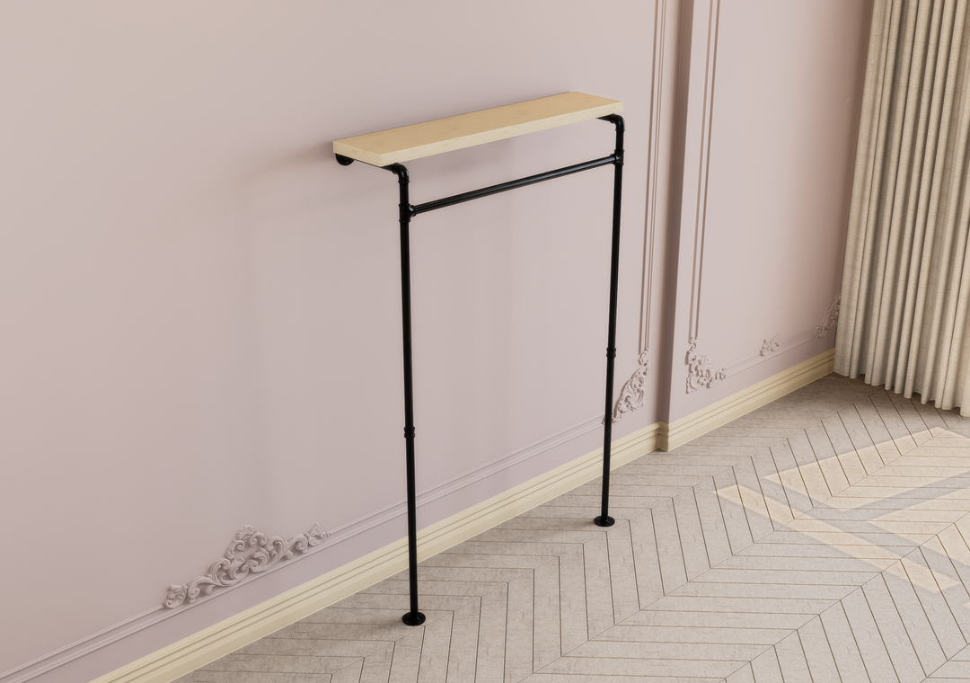 Minimalist Wall & Floor Mounted Clothes Rack with Top Shelf Bracket (D148)