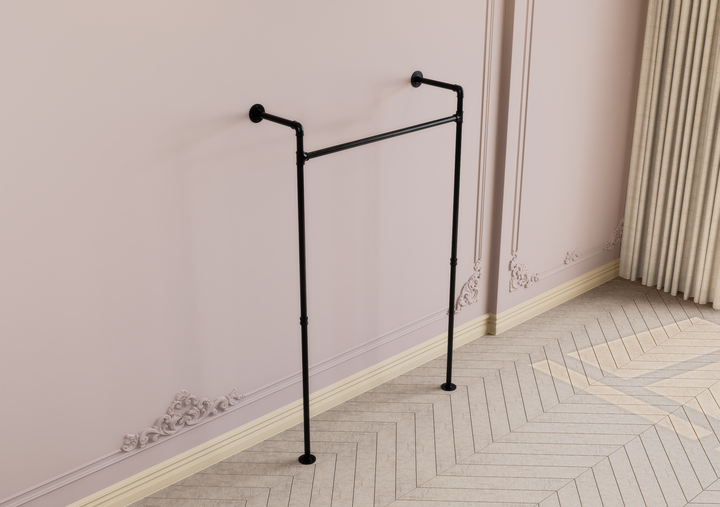Minimalist Wall & Floor Mounted Clothes Rack with Top Shelf Bracket (D148)