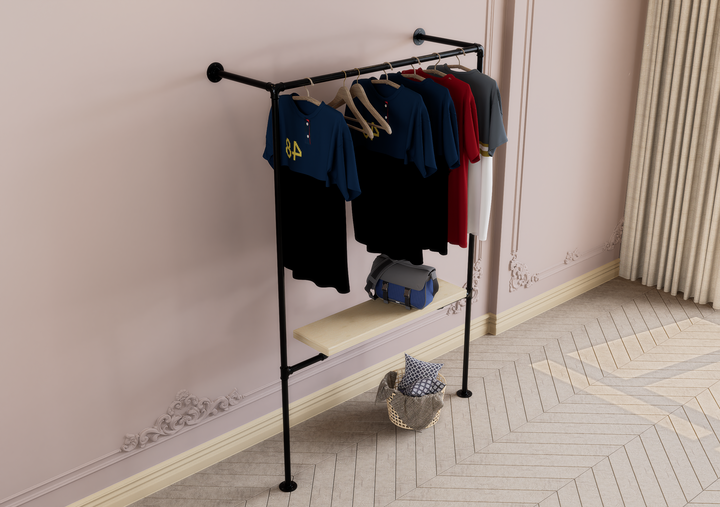 Wall & Floor Mounted Clothes Rack with Lower Shelf Bracket (D142)