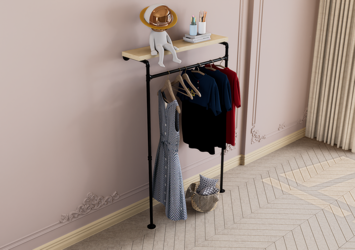 Minimalist Wall & Floor Mounted Clothes Rack with Top Shelf Bracket (D148)
