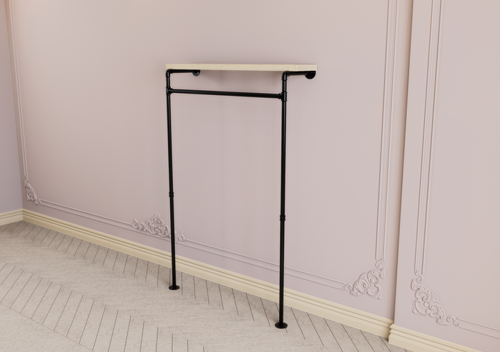 Minimalist Wall & Floor Mounted Clothes Rack with Top Shelf Bracket (D148)