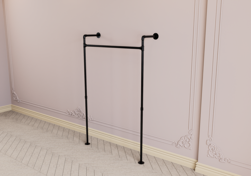 Minimalist Wall & Floor Mounted Clothes Rack with Top Shelf Bracket (D148)