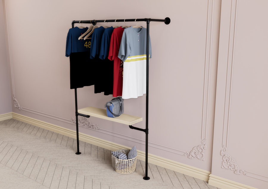 Wall & Floor Mounted Clothes Rack with Lower Shelf Bracket (D142)