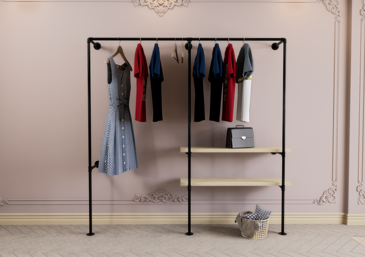 Double Clothes Rack with Side Shelf Brackets (D138)