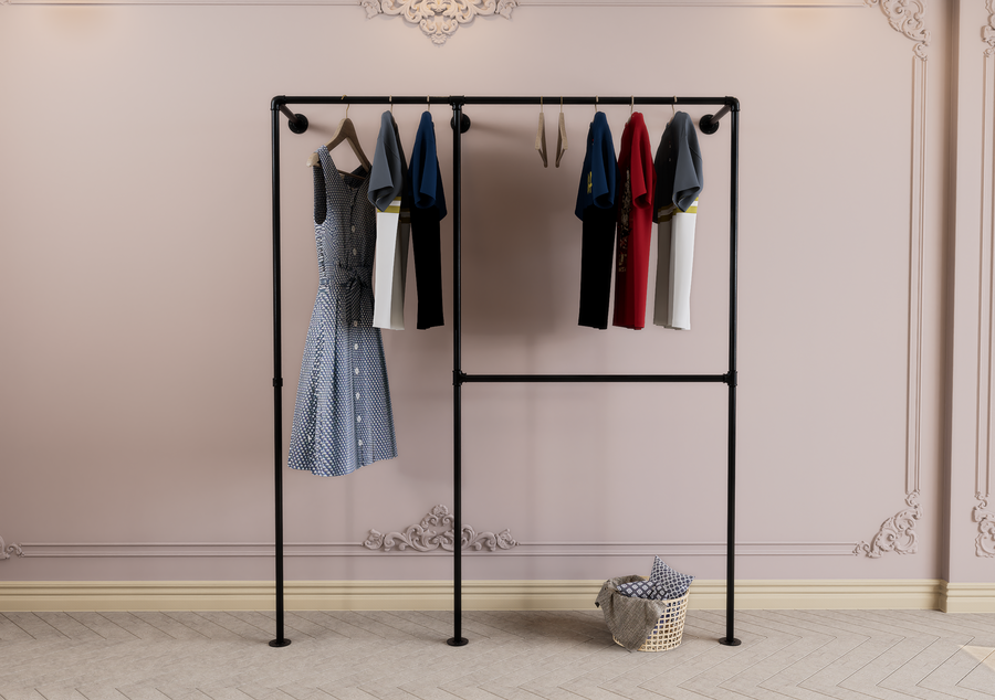 Dual Clothes Rack with Split-Tier Left Side (D150)