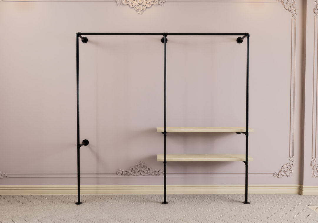 Double Clothes Rack with Side Shelf Brackets (D138)