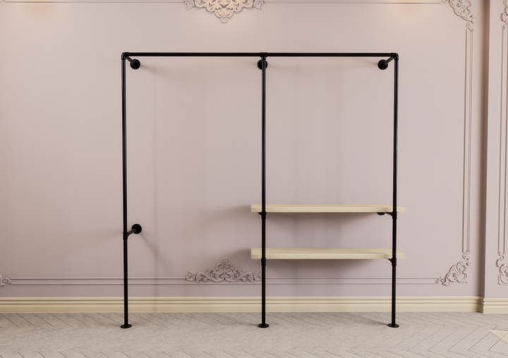 Double Clothes Rack with Side Shelf Brackets (D138)