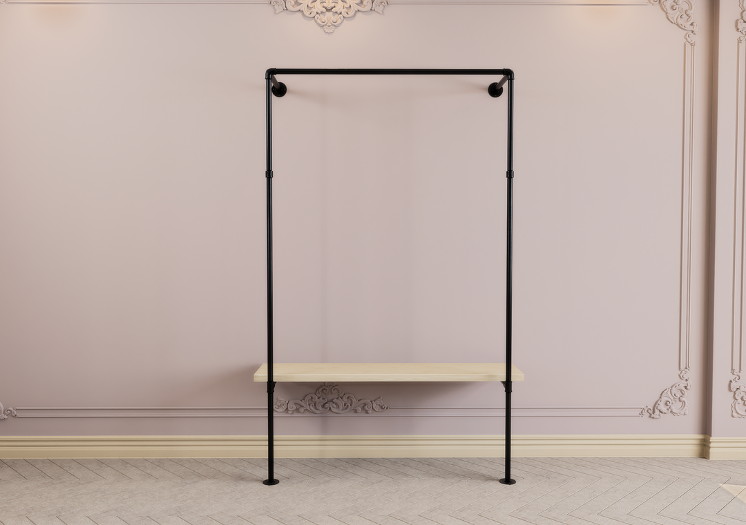 Wall & Floor Mounted Clothes Rack with Wide Lower Shelf Bracket (D144)