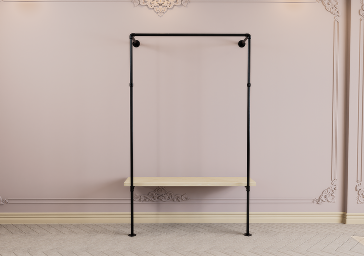 Wall & Floor Mounted Clothes Rack with Wide Lower Shelf Bracket (D144)