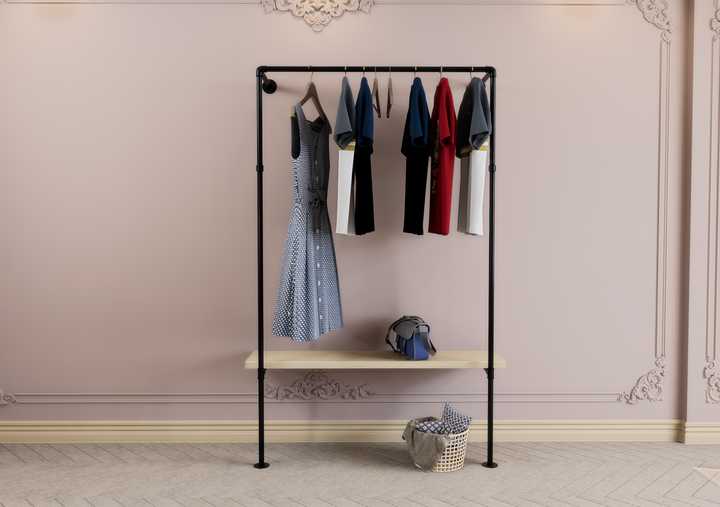 Wall & Floor Mounted Clothes Rack with Wide Lower Shelf Bracket (D144)
