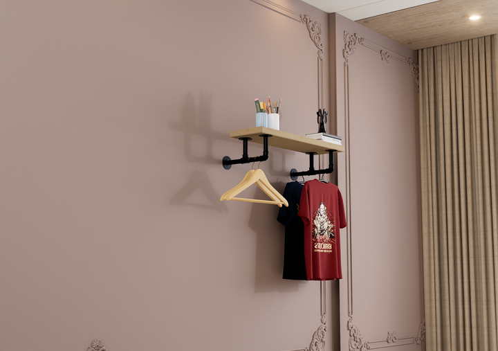 Rustic Wall Shelf Bracket with Hanging Rod (2259)