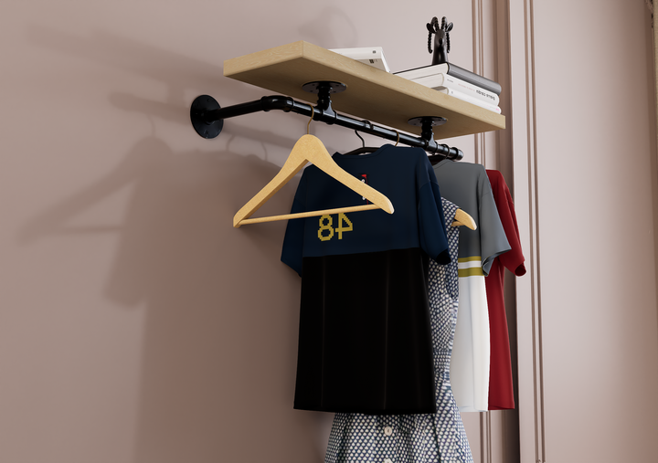 Compact Wall Mounted Clothes Rack with Shelf Bracket (1877)