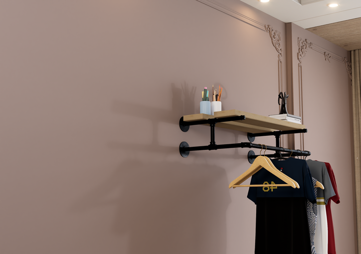 Compact Wall Shelf Bracket with Clothes Bar (3903)