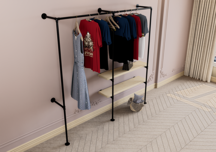 Double Clothes Rack with Side Shelf Brackets (D138)