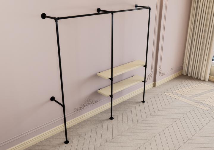 Double Clothes Rack with Side Shelf Brackets (D138)