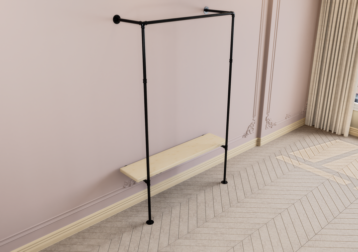 Wall & Floor Mounted Clothes Rack with Wide Lower Shelf Bracket (D144)