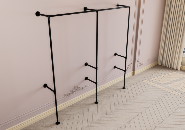Double Clothes Rack with Side Shelf Brackets (D138)