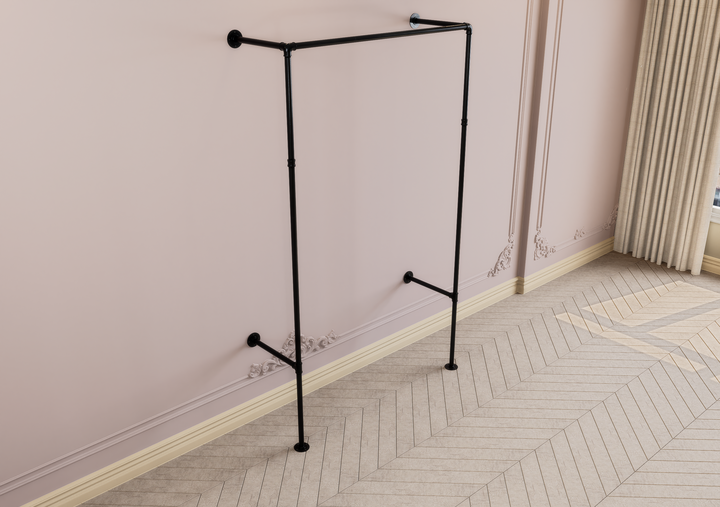 Wall & Floor Mounted Clothes Rack with Wide Lower Shelf Bracket (D144)