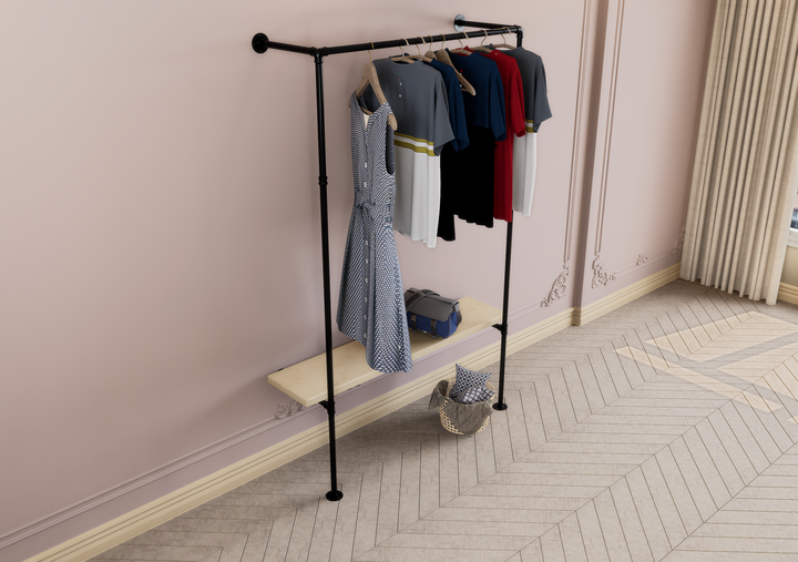 Wall & Floor Mounted Clothes Rack with Wide Lower Shelf Bracket (D144)