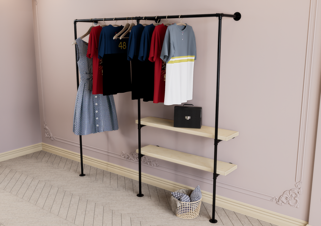 Double Clothes Rack with Side Shelf Brackets (D138)