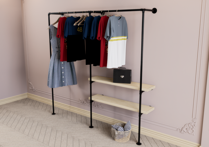 Double Clothes Rack with Side Shelf Brackets (D138)